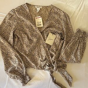 Japna Beige Leopard-Print Tie-Front Blouse